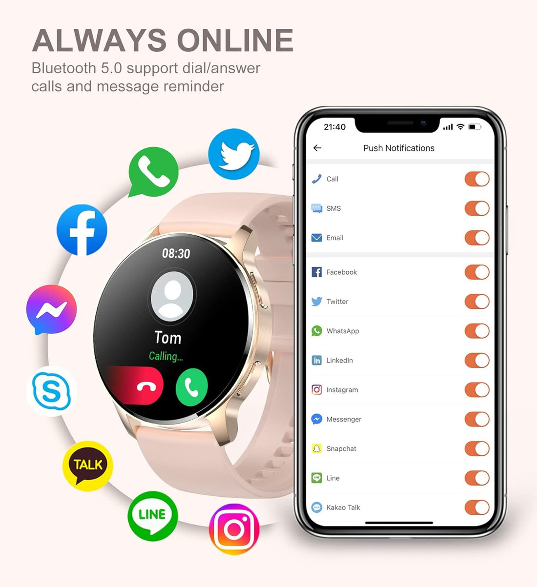 Smart Watch for Women, Bluetooth Call Fitness Tracker for Android and Ios Phones Waterproof Smartwatch with 1.32" HD Full Touch Screen AI Voice Control Heart Rate Sleep Monitor Pedometer