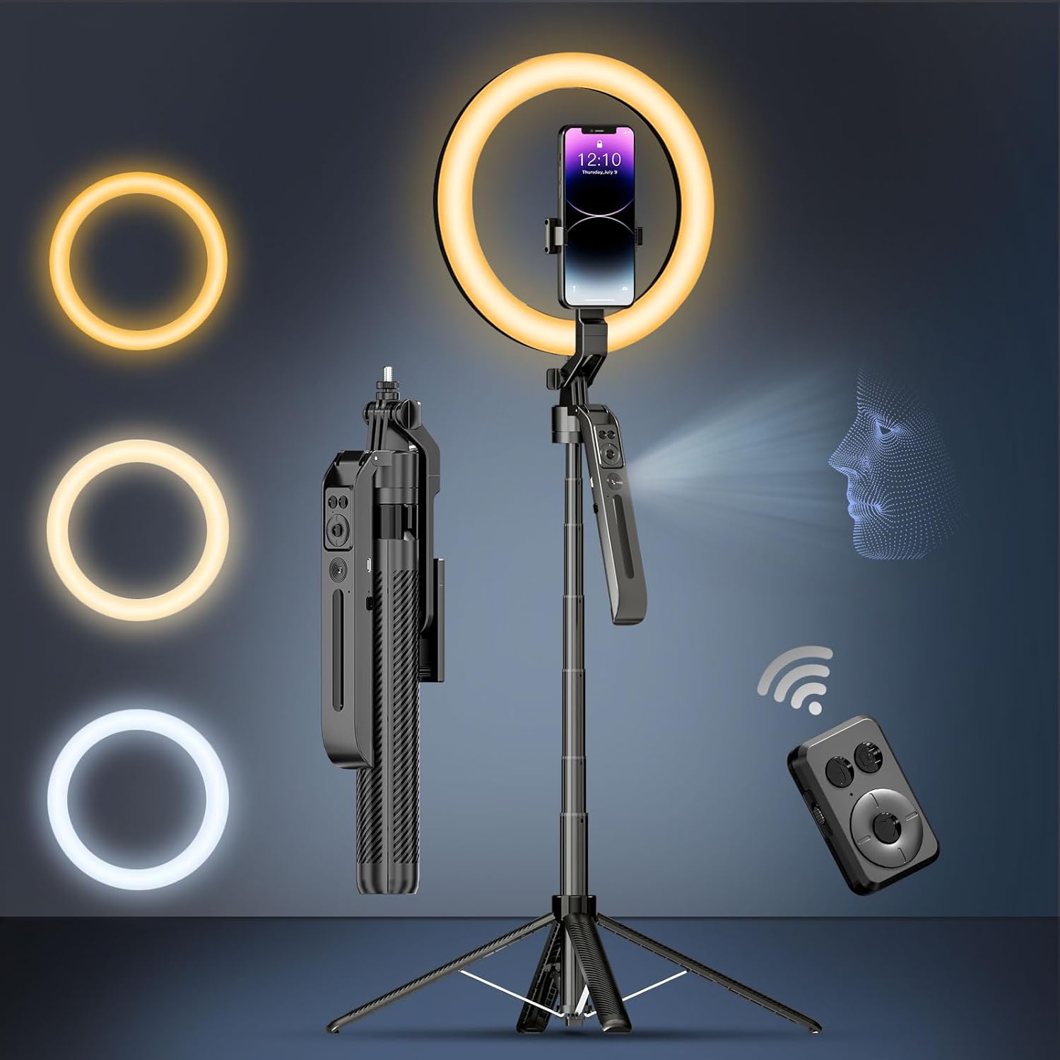 Auto Face Tracking Selfie Stick Tripod for Iphone with Light,360 Rotation That Follows Your Movement,63" Phone Camera Tripod Stand with Remote for Content Creator Vlog Live Stream Video Recording