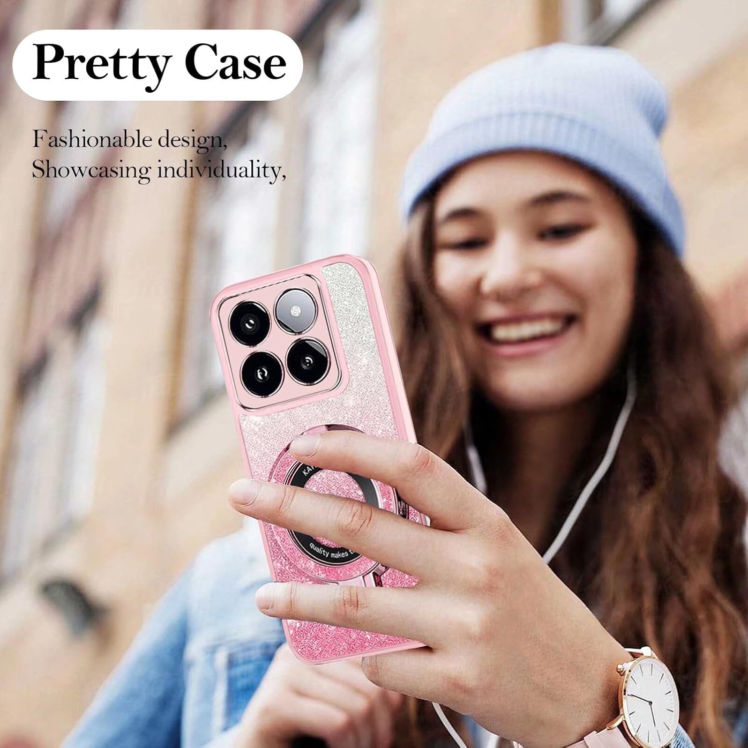 Transparent Glitter Case for Motorola Moto G24/G04S,Magnetic Ring Holder Bling Sparkle Girl Women Clear Silicone TPU Shockproof Phone Case Cover for Motorola Moto G24/G04S-Pink