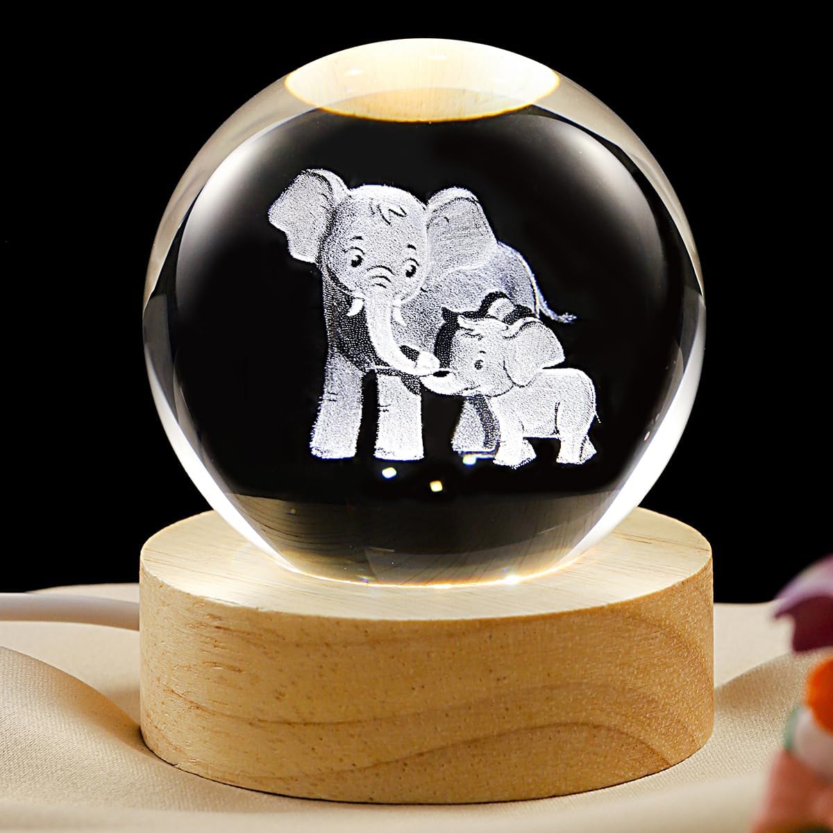 3D Galaxy Crystal Ball Lamp with Dimmable LED and Wooden Base, Night Light for Kids Teens Adults, Home Desk Office Bedroom Decor, Birthday Gift (2.4”/ 6Cm)