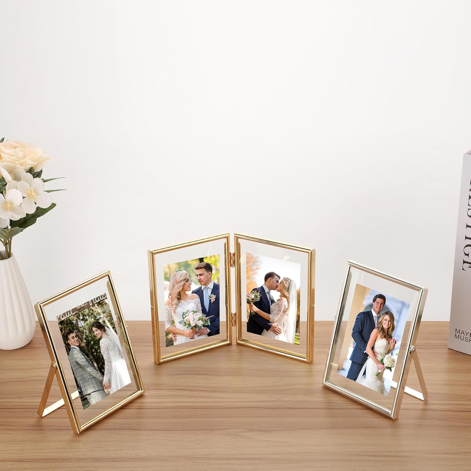 Gold 7X5" Floating Frame(Horizontal) 2Pack for Picture 3.5X5'', 4X6'', Classy Gold Frames Tabletop/Shelf Display, Elegant Gift Choice for Wedding, Thanksgiving, Christmas,Birthady, Home or Office Decor.