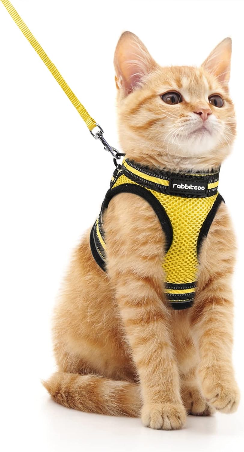 Cat Harness and Leash Set for Walking Escape Proof, Adjustable Soft Kittens Vest with Reflective Strip for Cats, Comfortable Outdoor Vest, Blue, S