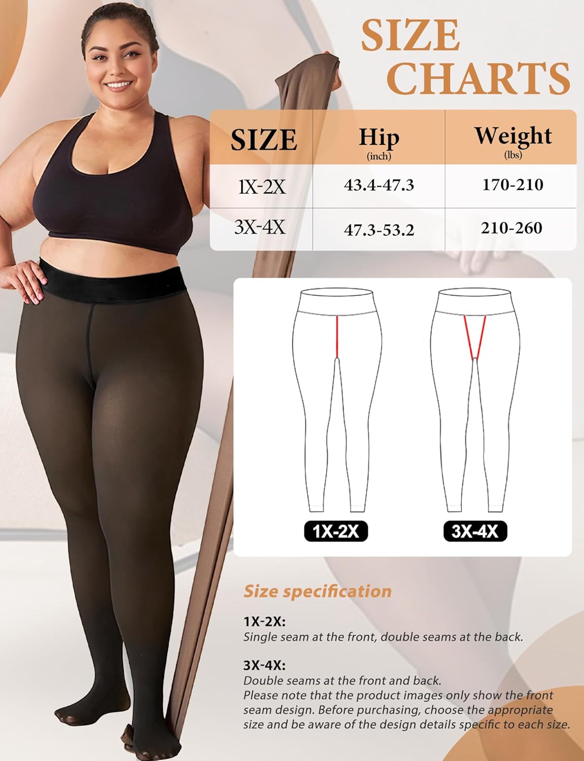 plus Size Fleece Lined Tights Womens- Winter Warm Fake Translucent Thermal Pantyhose,Thick Leggings under Dresses