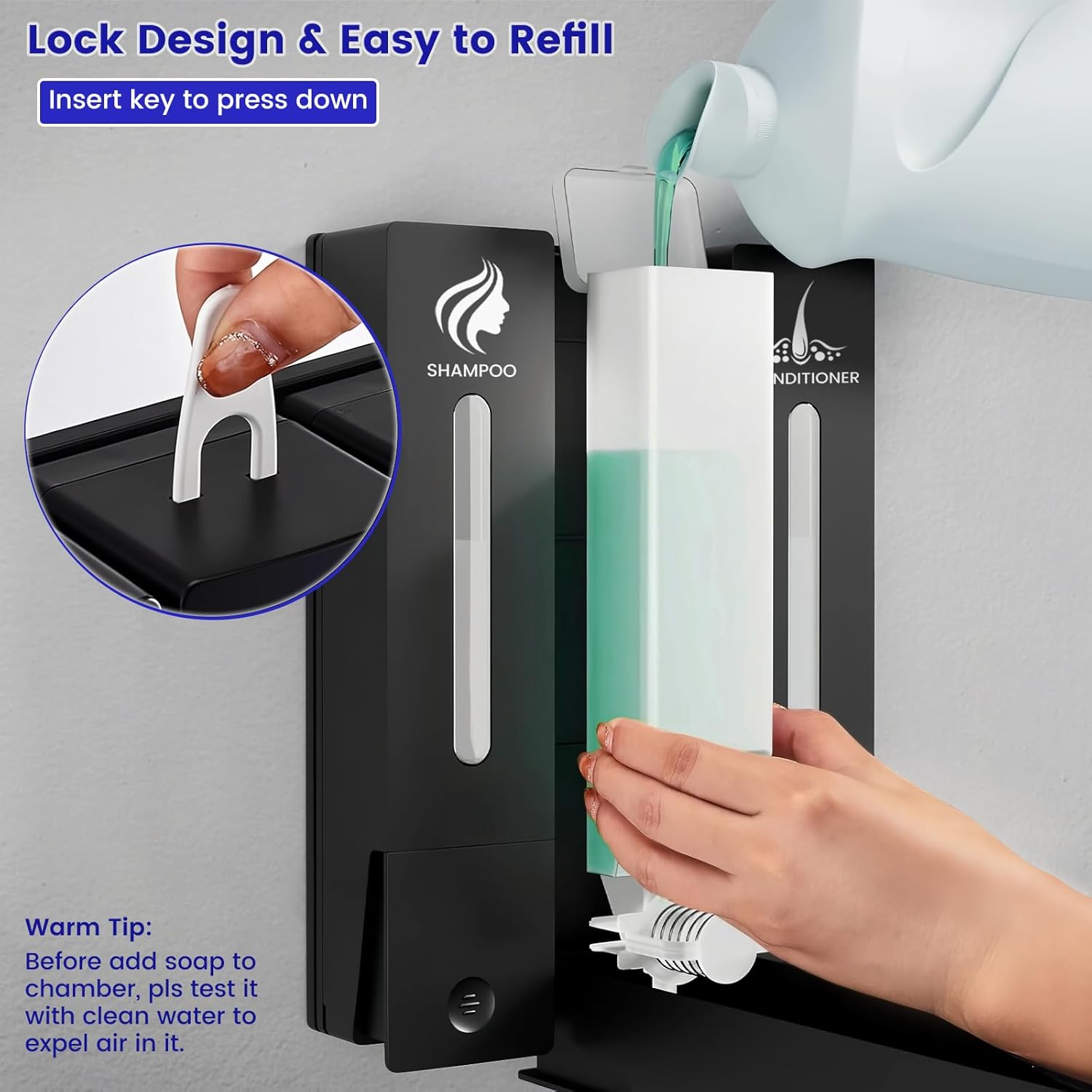 3 in 1 Shampoo and Conditioner Dispenser, 1200ML Capacity Shower Soap Dispenser Bathroom Set, 3 Chamber Shower Dispenser No Drill, Fashionable Wall Mounted Soap Dispenser for Bathroom & Hotel