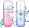 2 Pieces Nano Facial Mister 30 Ml Mini Face Humidifier Portable Facial Sprayer USB Rechargeable Handy Skin Care Machine for Face Hydrating, Daily Makeup (Dark Pink and White)