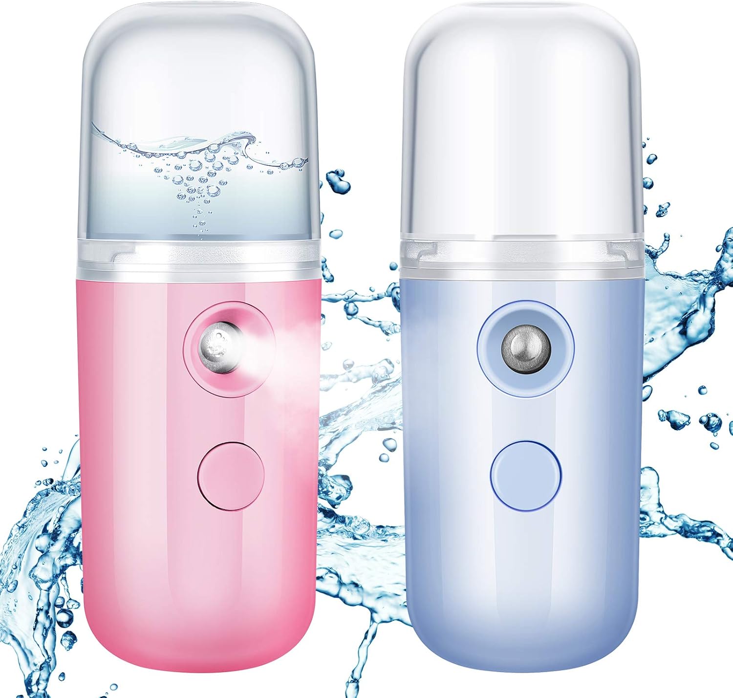 2 Pieces Nano Facial Mister 30 Ml Mini Face Humidifier Portable Facial Sprayer USB Rechargeable Handy Skin Care Machine for Face Hydrating, Daily Makeup (Dark Pink and White)