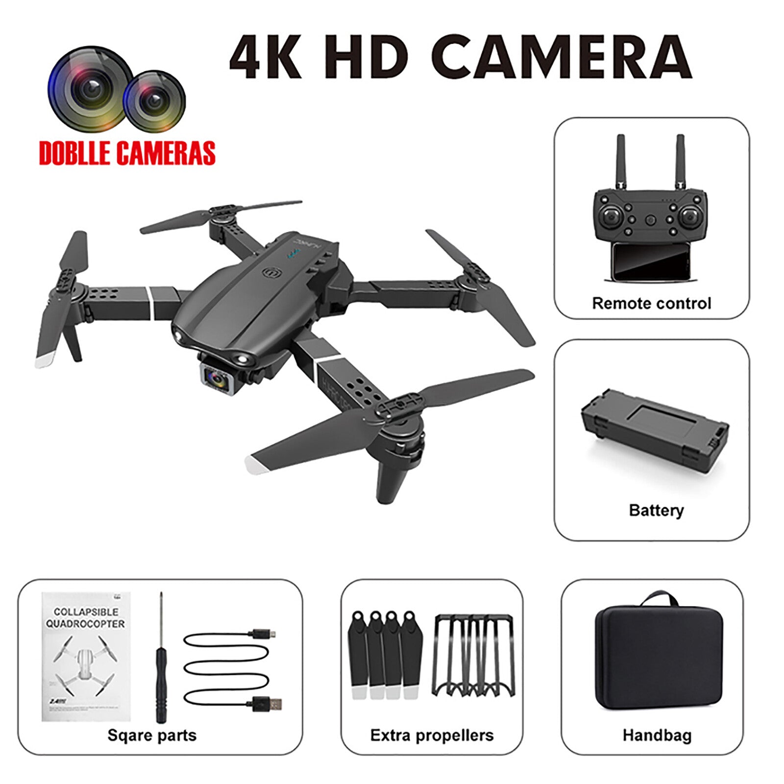 4K Foldable RC Drone with HD Dual Camera WIFI FPV Selfie Quadcopter ~~