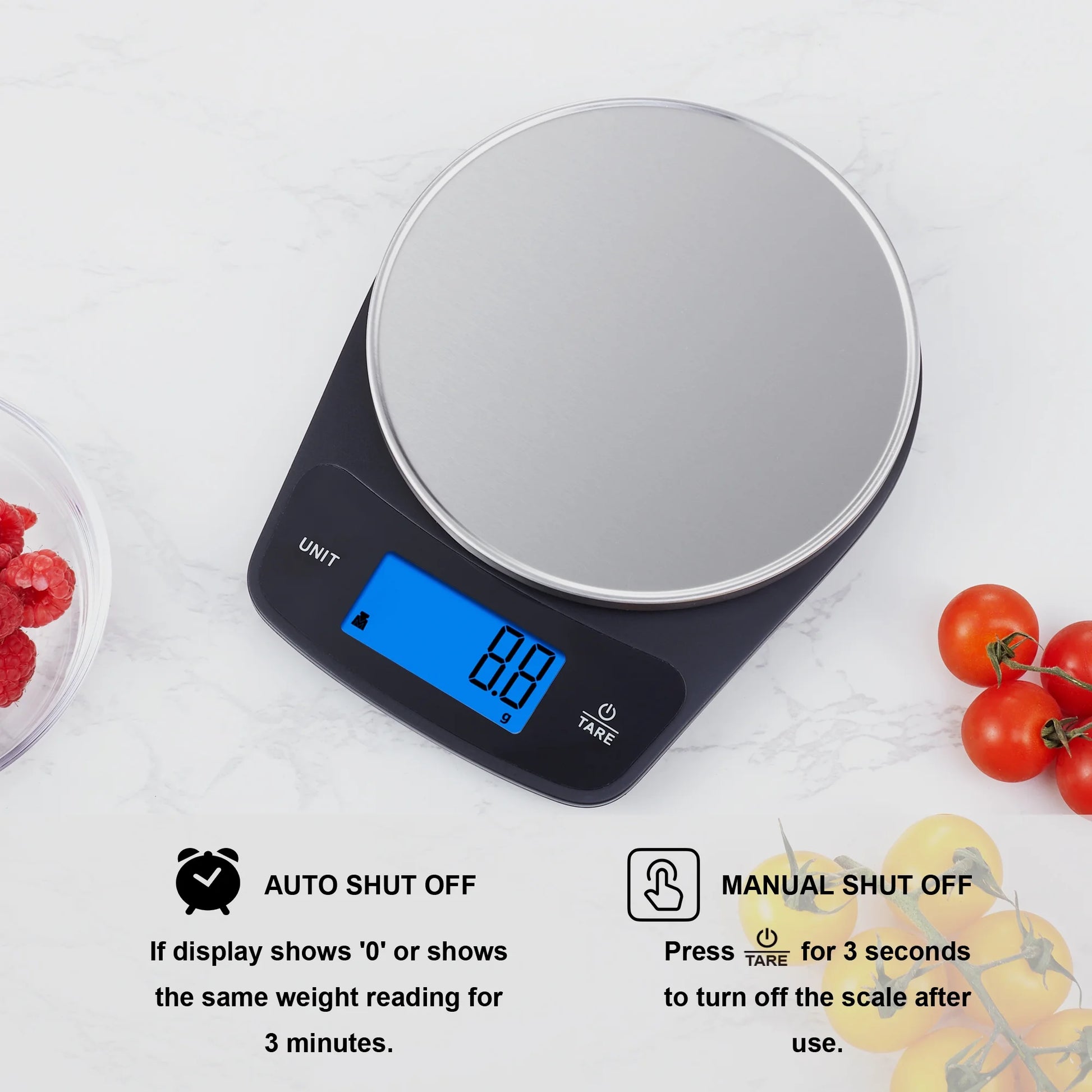 Waterproof Digital Kitchen Scale with Blue Backlit, Black