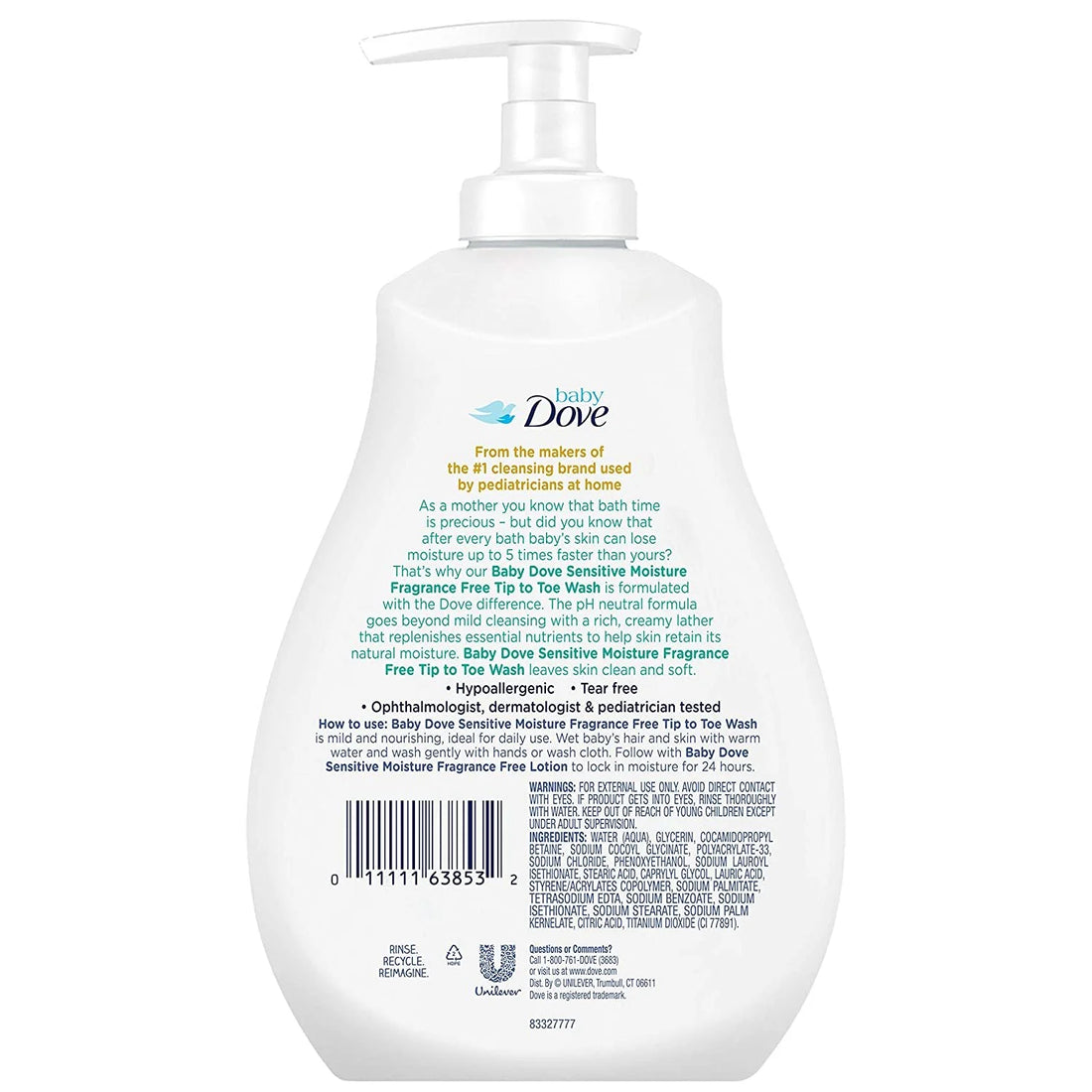 Tip to Toe Baby Body Wash for Baby'S Sensitive Skin Sensitive Moisture Washes Away Bacteria, Fragrance-Free and Hypoallergenic Baby Soap 13 Oz 3 Count