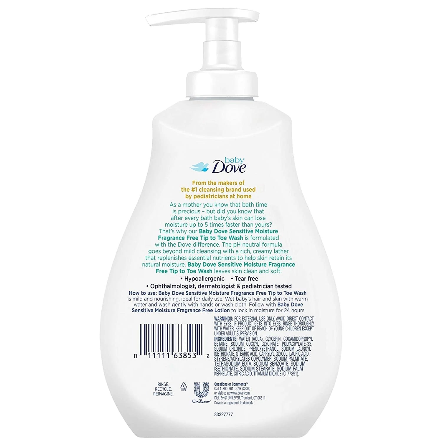 Tip to Toe Baby Body Wash for Baby'S Sensitive Skin Sensitive Moisture Washes Away Bacteria, Fragrance-Free and Hypoallergenic Baby Soap 13 Oz 3 Count