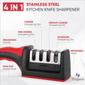Knife Sharpeners for Kitchen Knives– Stainless Steel 4 In1 Kitchen Knife Sharpener – Ergonomic and Easy to Use Knife Sharpening Kit with 4 Stage Sharpening Slots Black