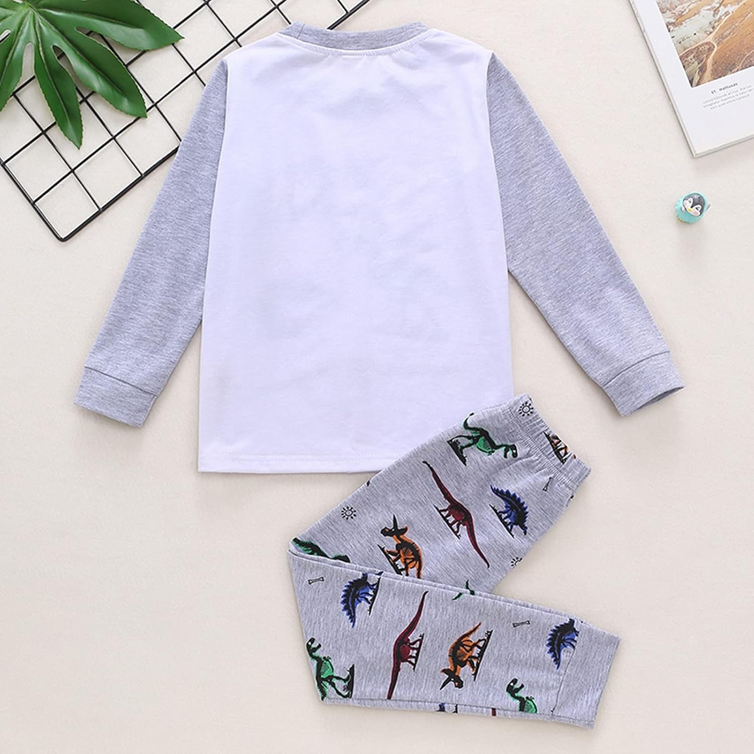 Kids Clothes Set,1-8Years Old Kids Boys Girls Long Sleeve Dinosaur Printed Top and Pants Set Outfit (White-02#, 5-6 Years)