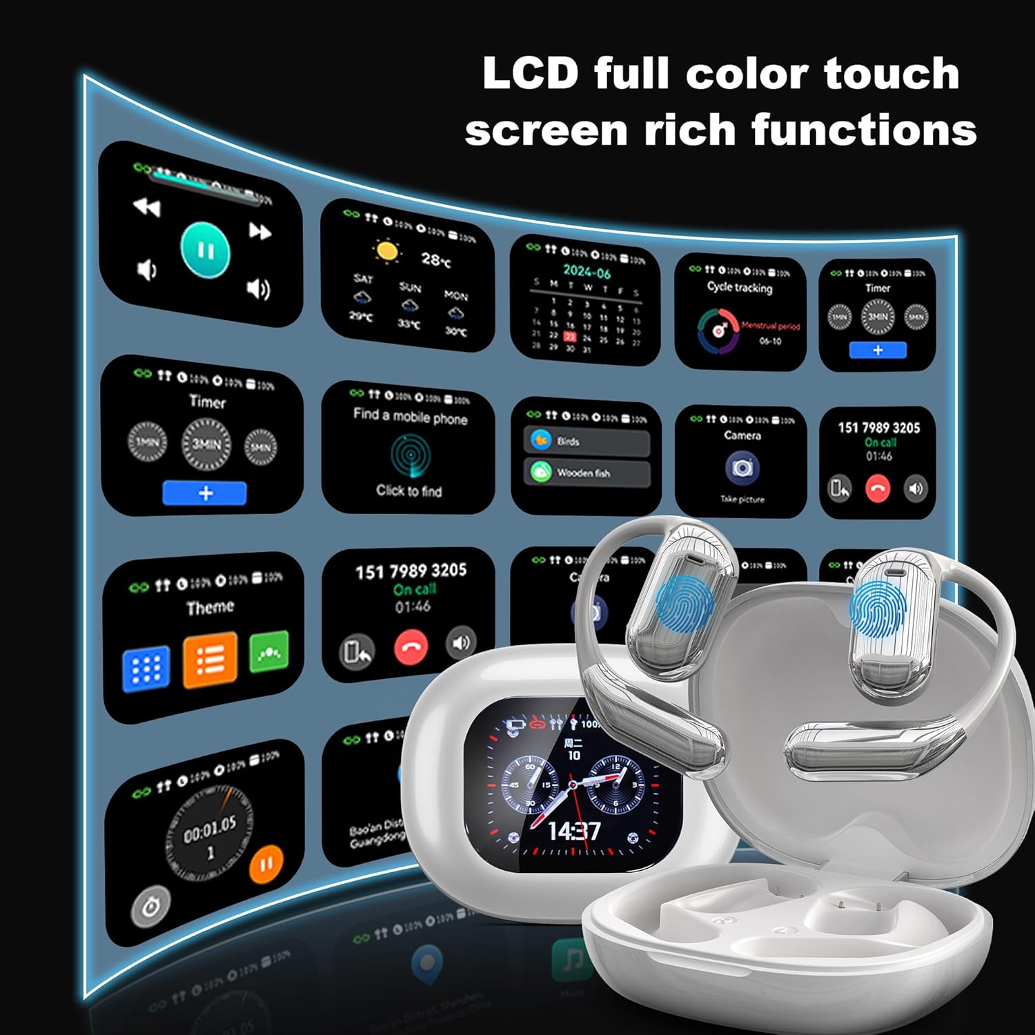 AI Translator Wireless Earbuds Real-Time Language Translation Earphone, 3-In-1 Translating Earbud with 144 Languages ​​& Accents, LED Full Color Touch Screen with 16 Additional App Bluetooth 5.4