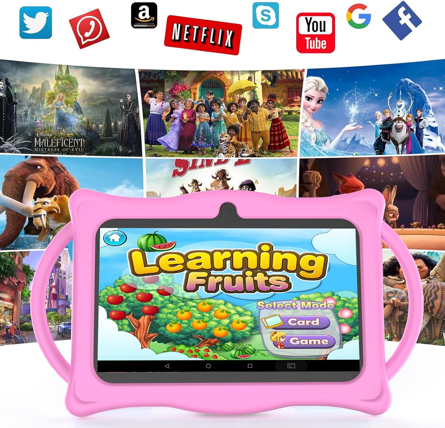 2025 Kids Tablet, 7 Inch Android 14 Tablet for Kids, 8GB+32GB ROM+1TB Expand Quad-Core Toddler with Shockproof Case, BT, Wifi, Parental Control, Dual Camera, Games (Pink)