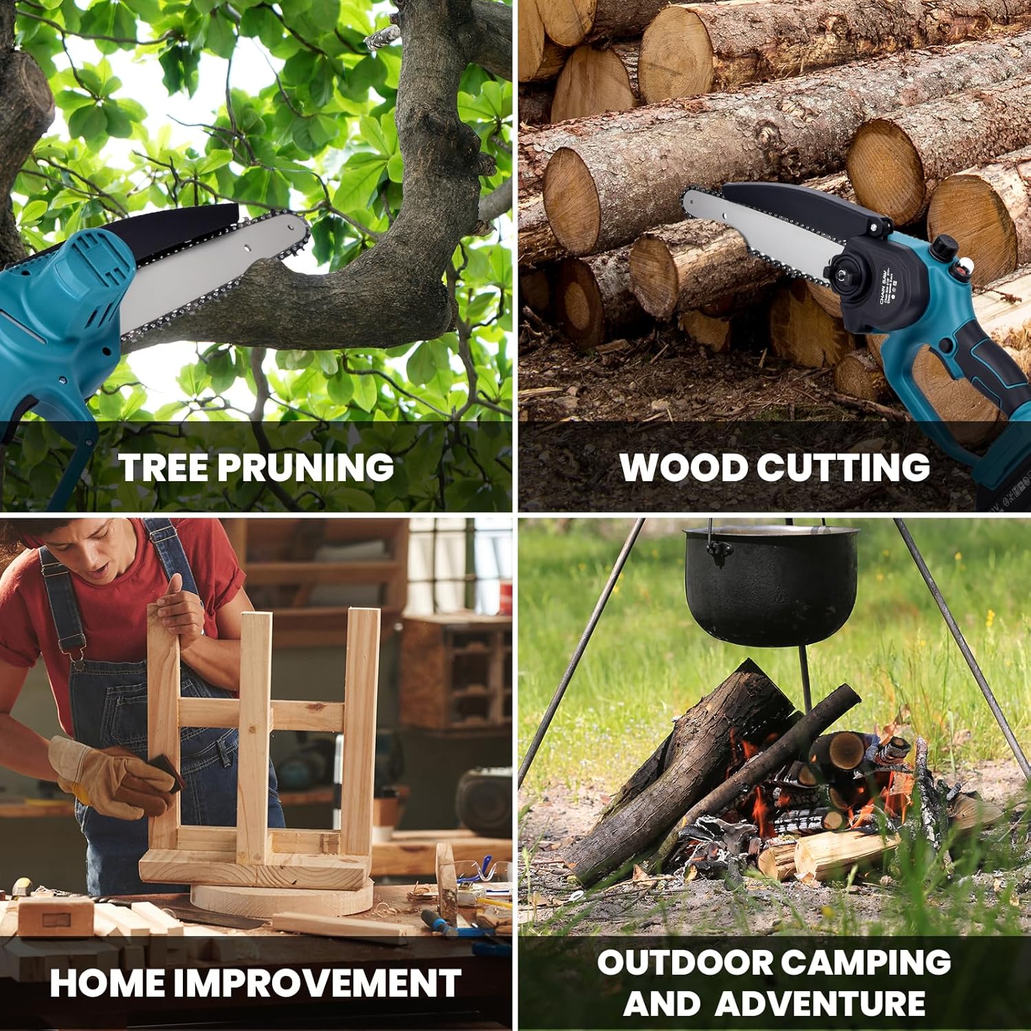 21V Cordless 2-In-1 Pole Saw & Mini Chainsaw Combo, 8″& 6″ Guide Bar Chains, Battery Powered Tree Trimmer, Protective Handle, Auto-Oil System, Includes Case & Safety Kit (2-In-1 Pole Saw)