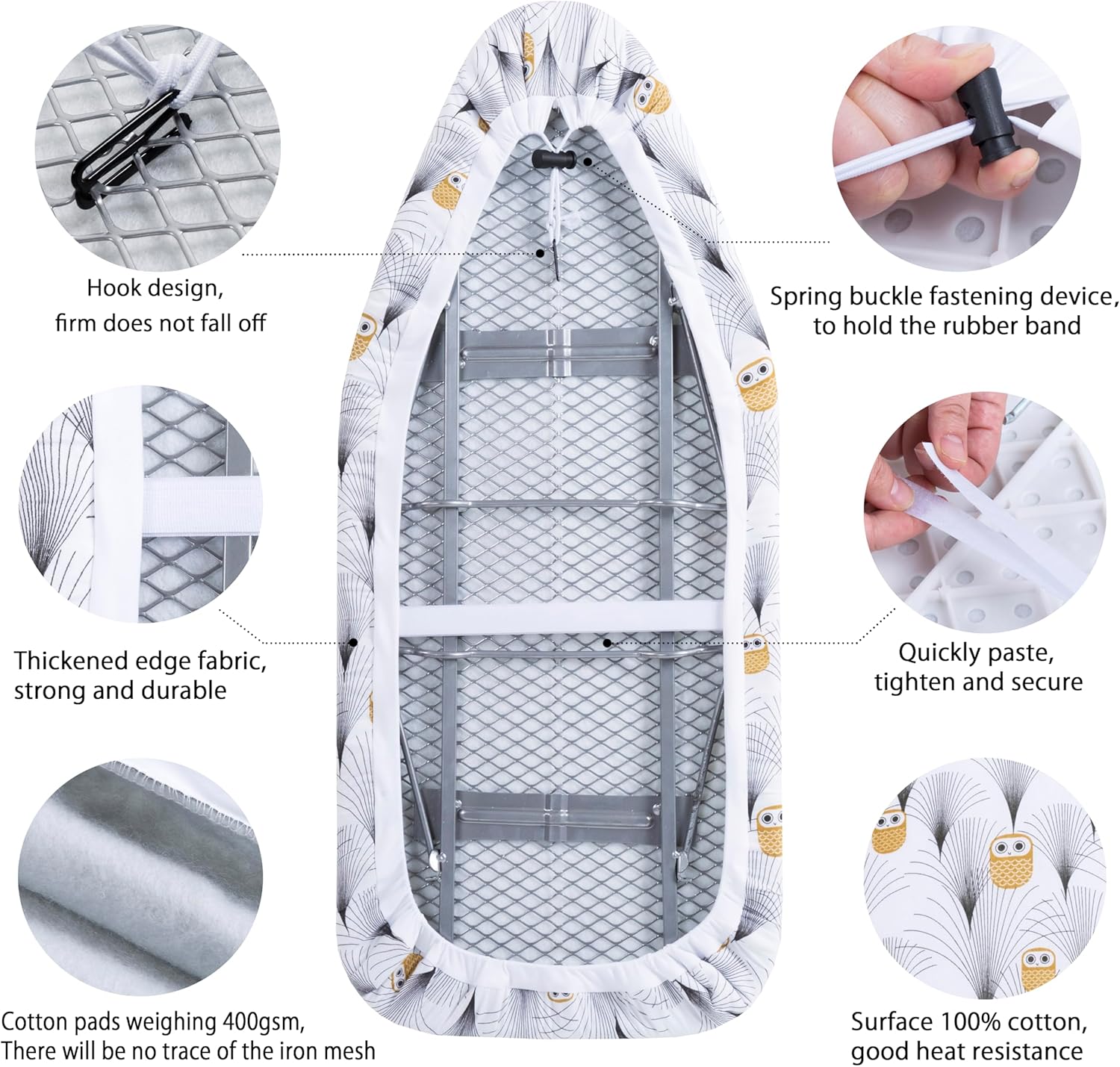 Small Ironing Board Cover Scorch Resistant, Cotton Table Top Ironing Cover with Padding Heat Reflective Heavy Duty Pad (Owl, 12.5"X32")
