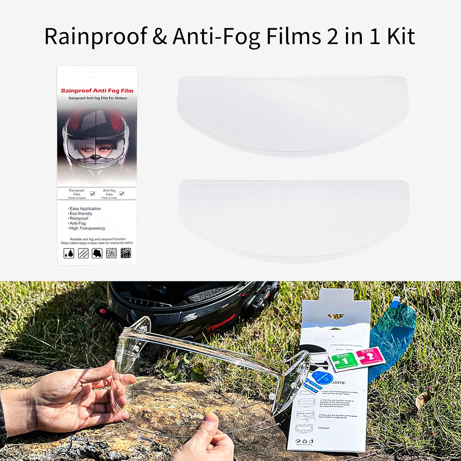 Universal Helmet Visor Anti-Fog Film & Rainproof Film - 2 PCS Large Version for Motorcycle Helmet Lens, Alternative to Pinlock Insert Lens - Ultra HD Helmet Shield Films, Anti-Steaming
