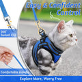 Cat Harness and Leash Set for Walking Escape Proof, Adjustable Soft Kittens Vest with Reflective Strip for Cats, Comfortable Outdoor Vest, Blue, S