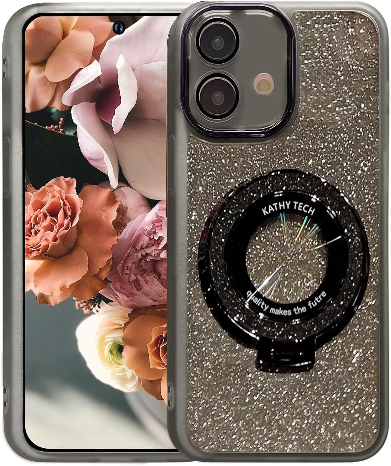 Transparent Glitter Case for Motorola Moto G24/G04S,Magnetic Ring Holder Bling Sparkle Girl Women Clear Silicone TPU Shockproof Phone Case Cover for Motorola Moto G24/G04S-Pink