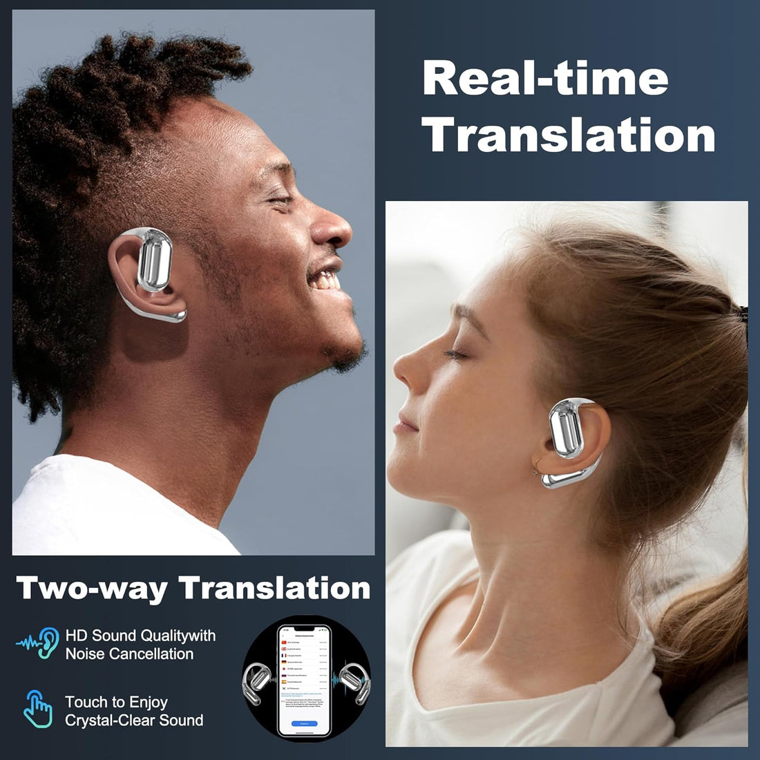 AI Translator Wireless Earbuds Real-Time Language Translation Earphone, 3-In-1 Translating Earbud with 144 Languages ​​& Accents, LED Full Color Touch Screen with 16 Additional App Bluetooth 5.4
