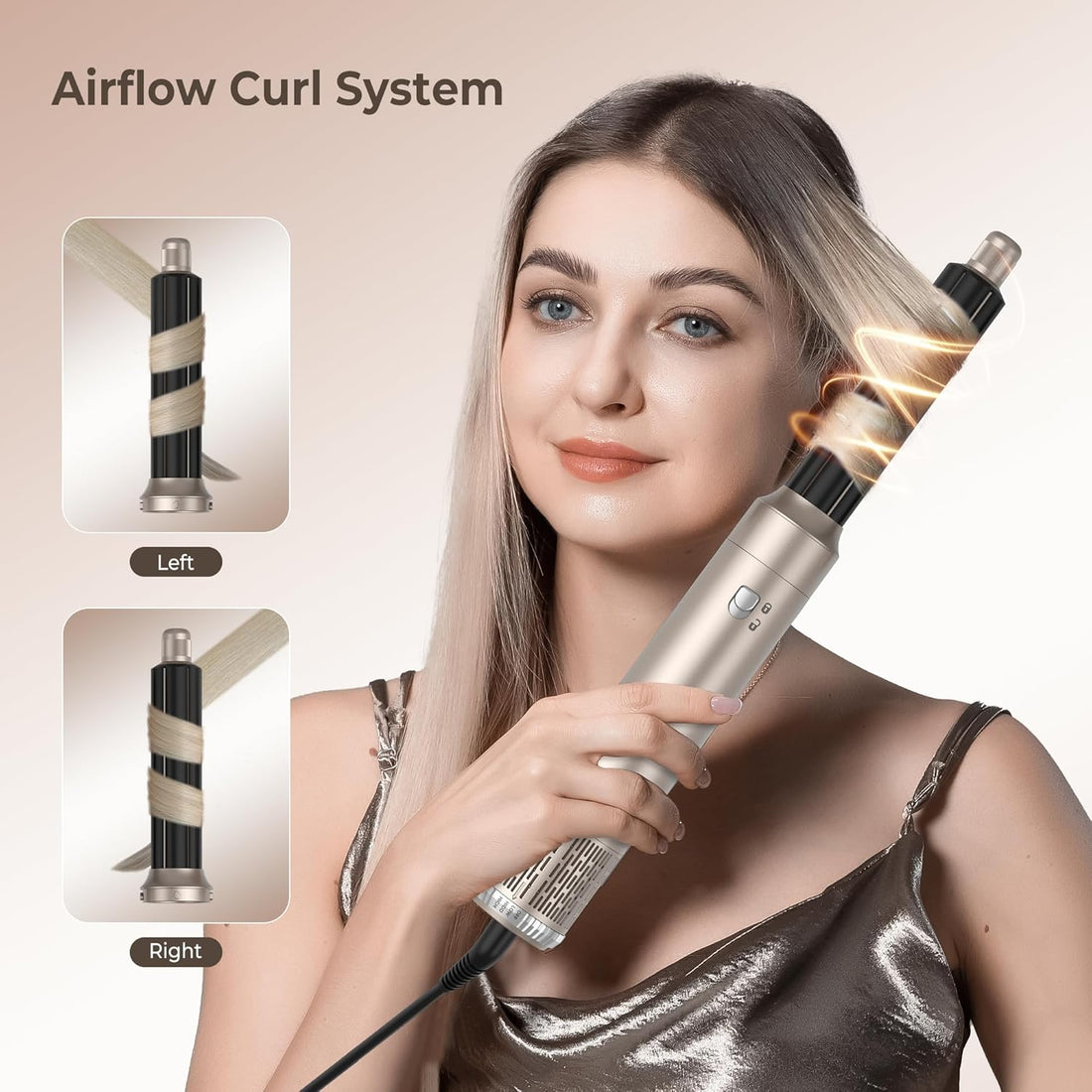 Hair Dryer Brush 6 in 1 Detachable Blow Dryer Brush Set 60000RPM Hair Styling Tool 1000W Professional Hot Air Styler Negative Ionic Hot Air Brush Auto Air Curler Straighten round Brush (Gold)
