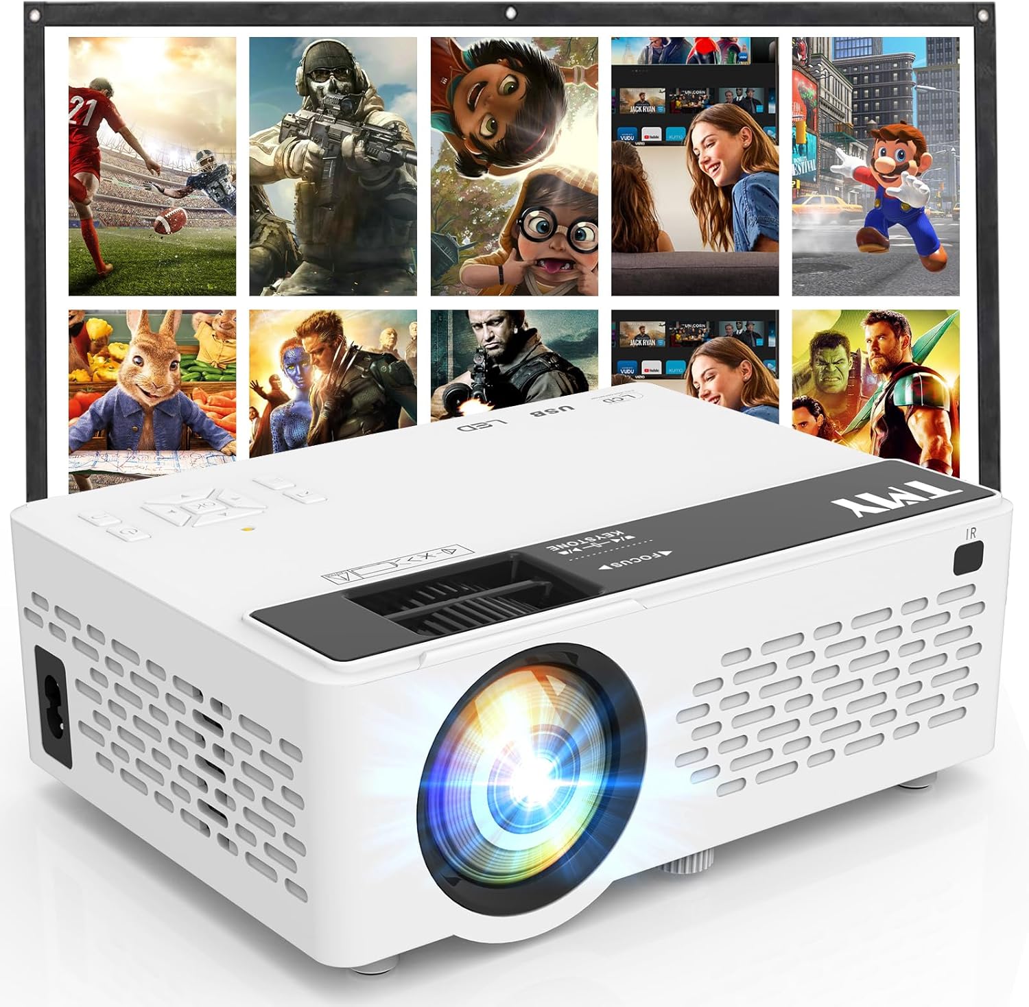 Mini Projector, Upgraded Bluetooth Projector with Screen, 1080P Full HD Portable Projector, Movie Projector Compatible with TV Stick Smartphone/Hdmi/Usb, Indoor & Outdoor Use