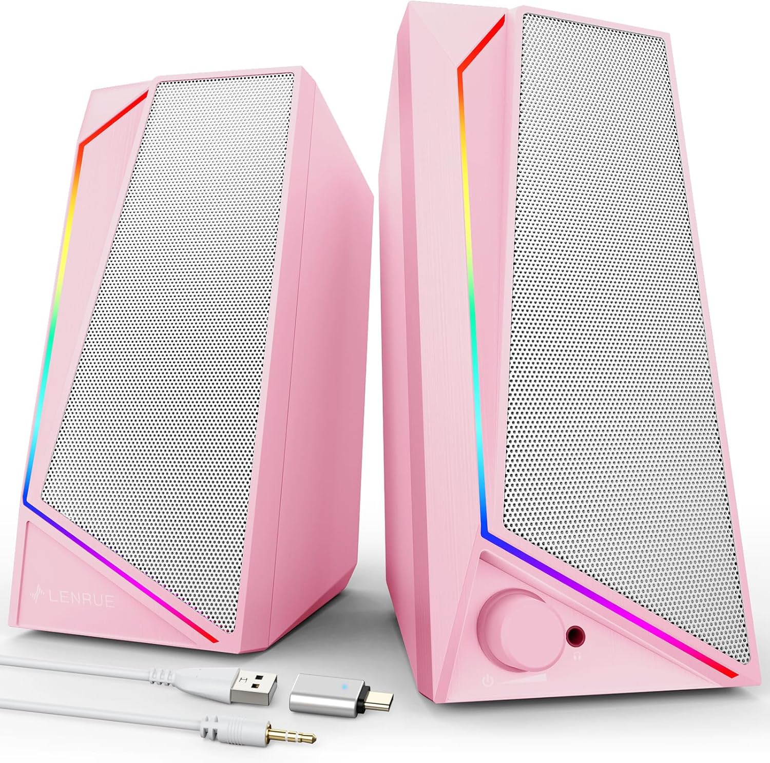 Computer Speakers, USB/USB-C Powered PC Speakers with Loud Stereo Sound, Headphone-In for Desktop, Imac, Macbook, Laptop, Monitor (USB-C to USB Adapter Included)