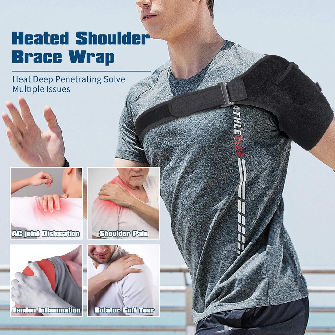 Shoulder Heating Pads for Pain Relief - Electric Heated Shoulder Brace with 3 Temperature Settings, Suitable for Left and Right, Unisex Birthday Gifts for Women Men Mom Dad