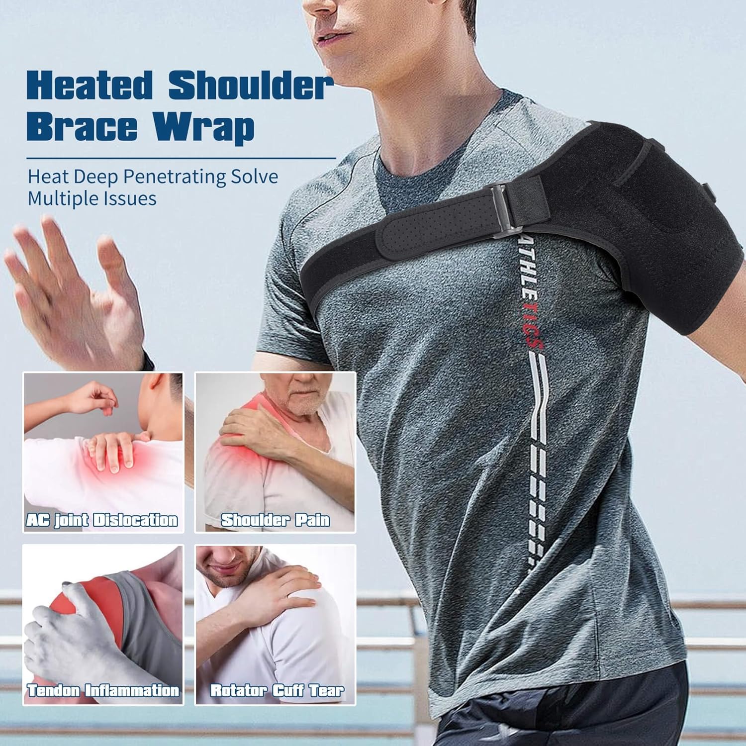 Shoulder Heating Pads for Pain Relief - Electric Heated Shoulder Brace with 3 Temperature Settings, Suitable for Left and Right, Unisex Birthday Gifts for Women Men Mom Dad