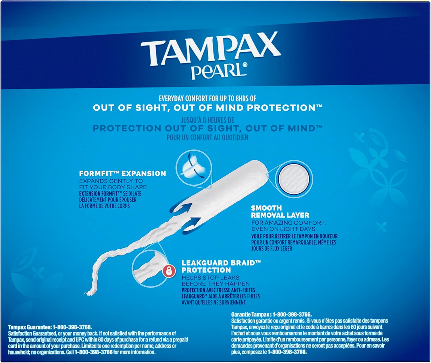 Pearl Tampons Multi Pack, with Leakguard Braid, Regular/Super/Super plus Absorbency, Unscented, 47 Count (Pack of 2)