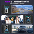3 Channel 4K Dash Cam with 5Ghz Wifi & APP Control, 4K/2.5K+1080P+1080P Front inside and Rear, Triple Dash Camera with 64GB Card, G-Sensor, 24 Hours Parking Mode, Loop Recording, Night Vision