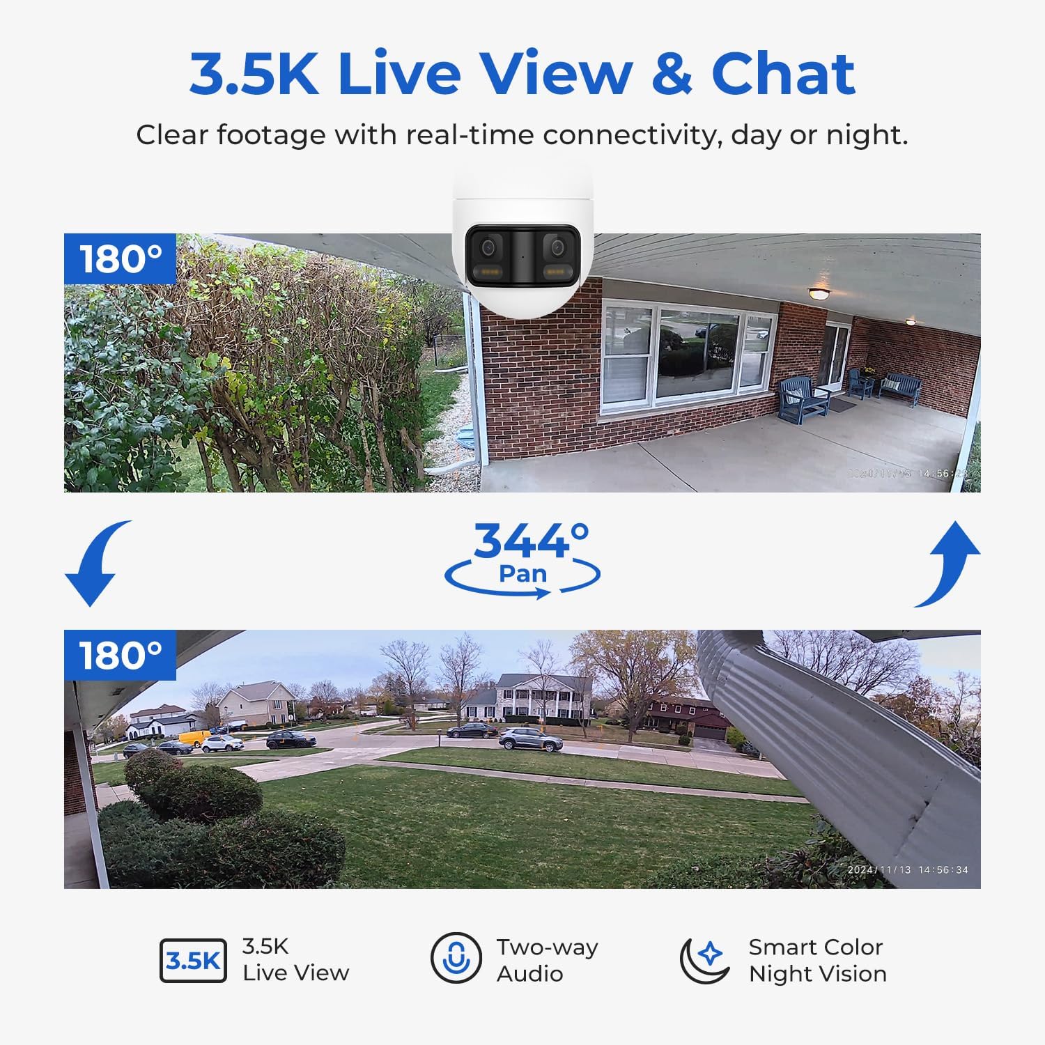 EC6 Panorama+64Gb SD Card: 3.5K Wifi Plug-In Spotlight Camera: 180° Utra Widely View W/344° Rotatable Dual-Lens Security Camera Outdoor