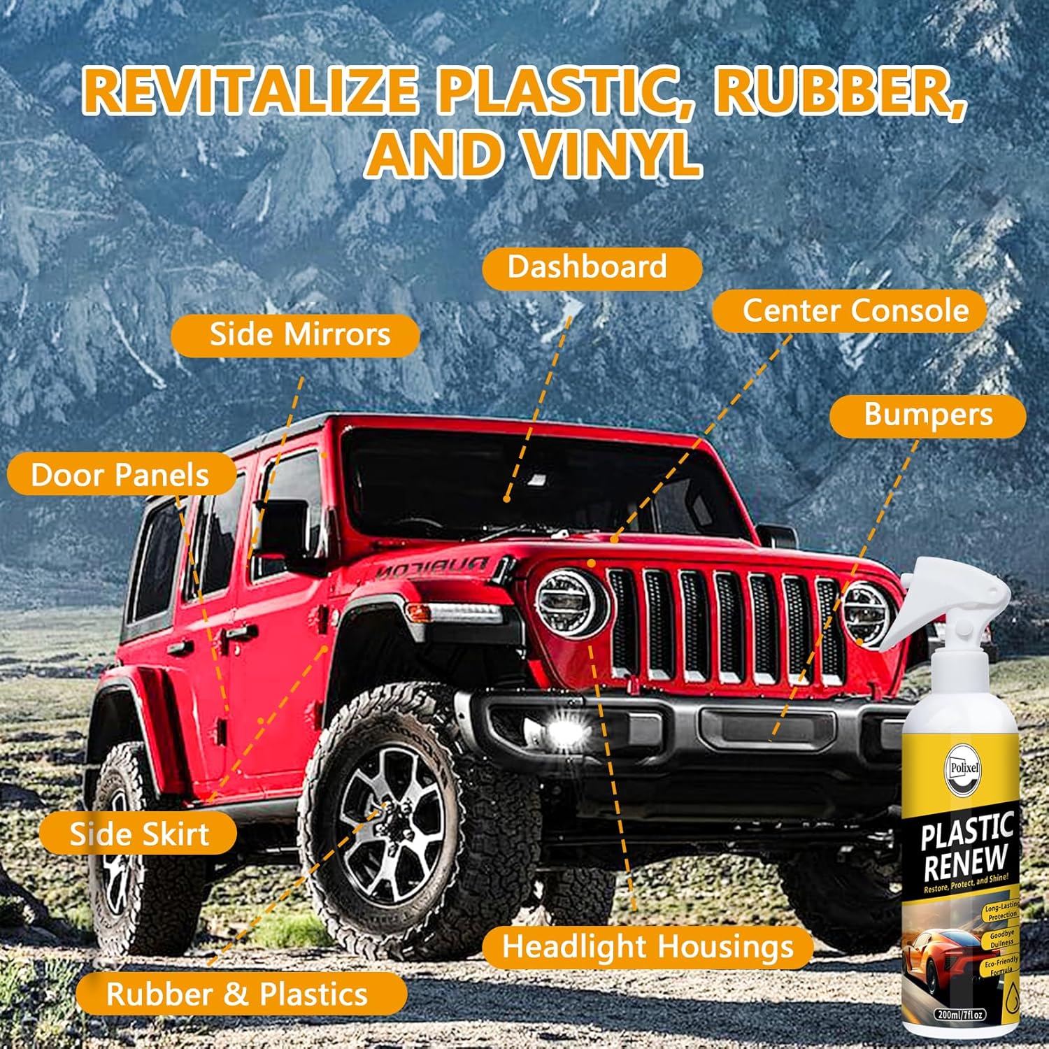 Plastic Restorer for Car, Non-Greasy Formula Special for Dashboard, Center Consoles, Door Panels Back to Black Renewal Coating Spray - 7Oz/200Ml