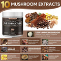 10 in 1 Mushrooms Coffee, Instant Mushroom Coffee Powder with Lion'S Mane, Cordyceps, Reishi, Shiitake, Turkey Tail, King Trumpet, for Focus, Energy, Immunity, 180G, 60 Servings
