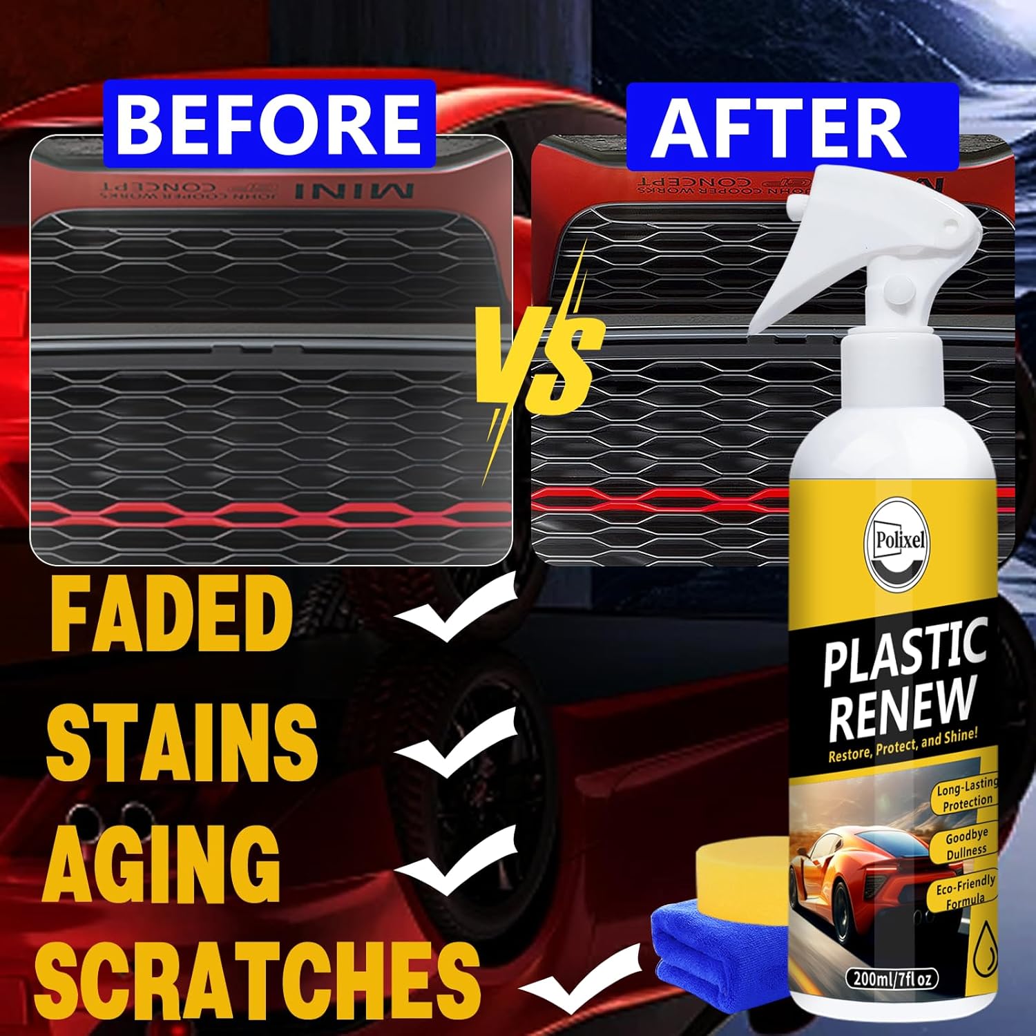 Plastic Restorer for Car, Non-Greasy Formula Special for Dashboard, Center Consoles, Door Panels Back to Black Renewal Coating Spray - 7Oz/200Ml