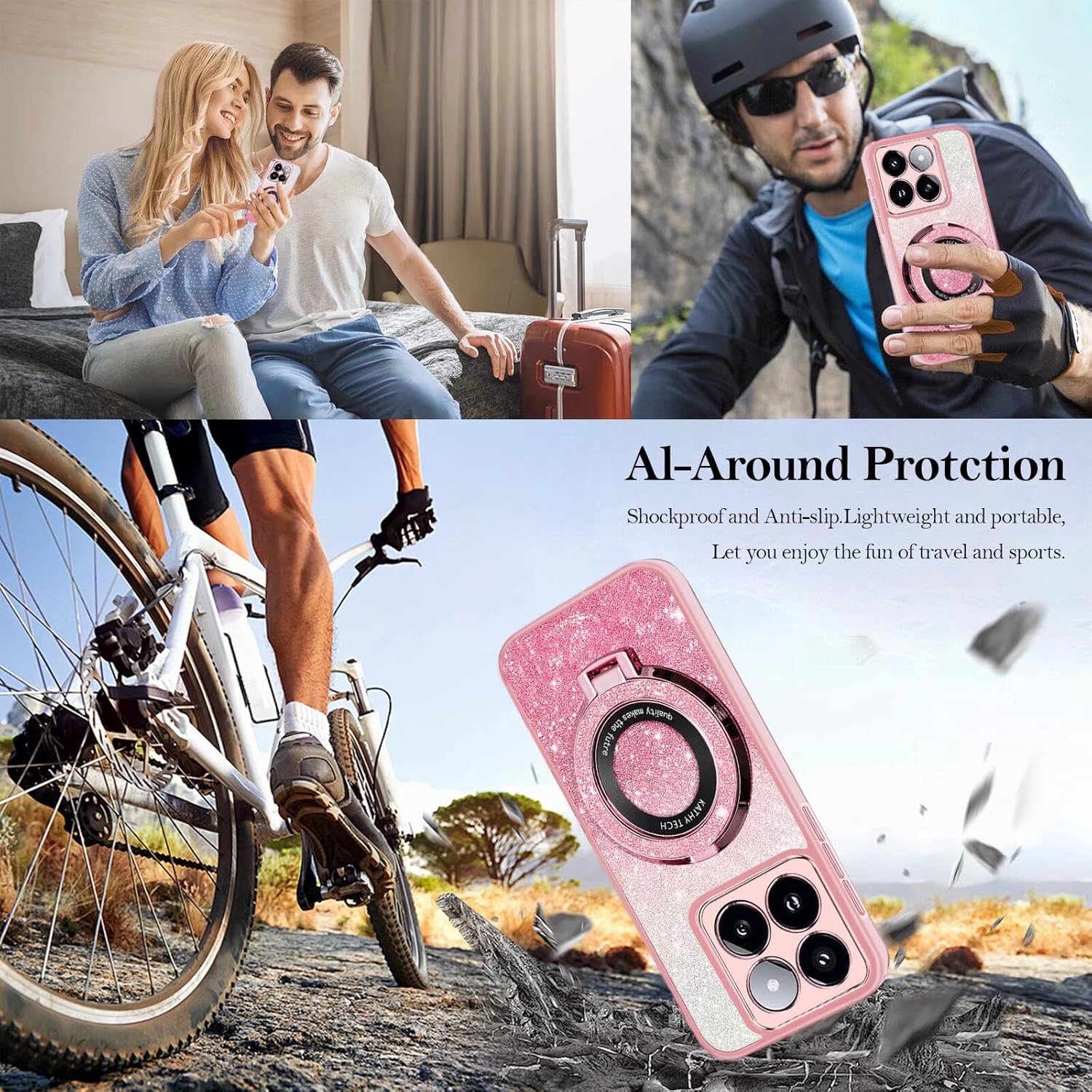Transparent Glitter Case for Motorola Moto G24/G04S,Magnetic Ring Holder Bling Sparkle Girl Women Clear Silicone TPU Shockproof Phone Case Cover for Motorola Moto G24/G04S-Pink