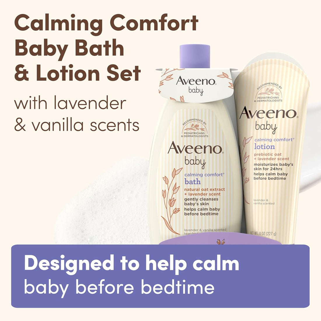 Calming Comfort Bath & Body Lotion Set, Nighttime Baby Skin Care Products with Nourishing Oatmeal plus Relaxing Lavender & Vanilla Scents, Paraben- & Phthalate -Free, 2 Items