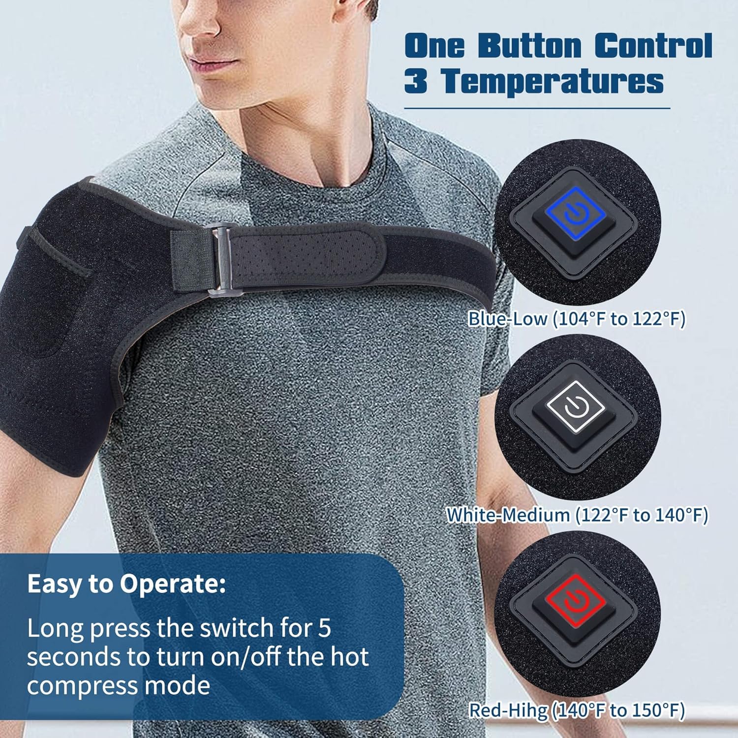 Shoulder Heating Pads for Pain Relief - Electric Heated Shoulder Brace with 3 Temperature Settings, Suitable for Left and Right, Unisex Birthday Gifts for Women Men Mom Dad