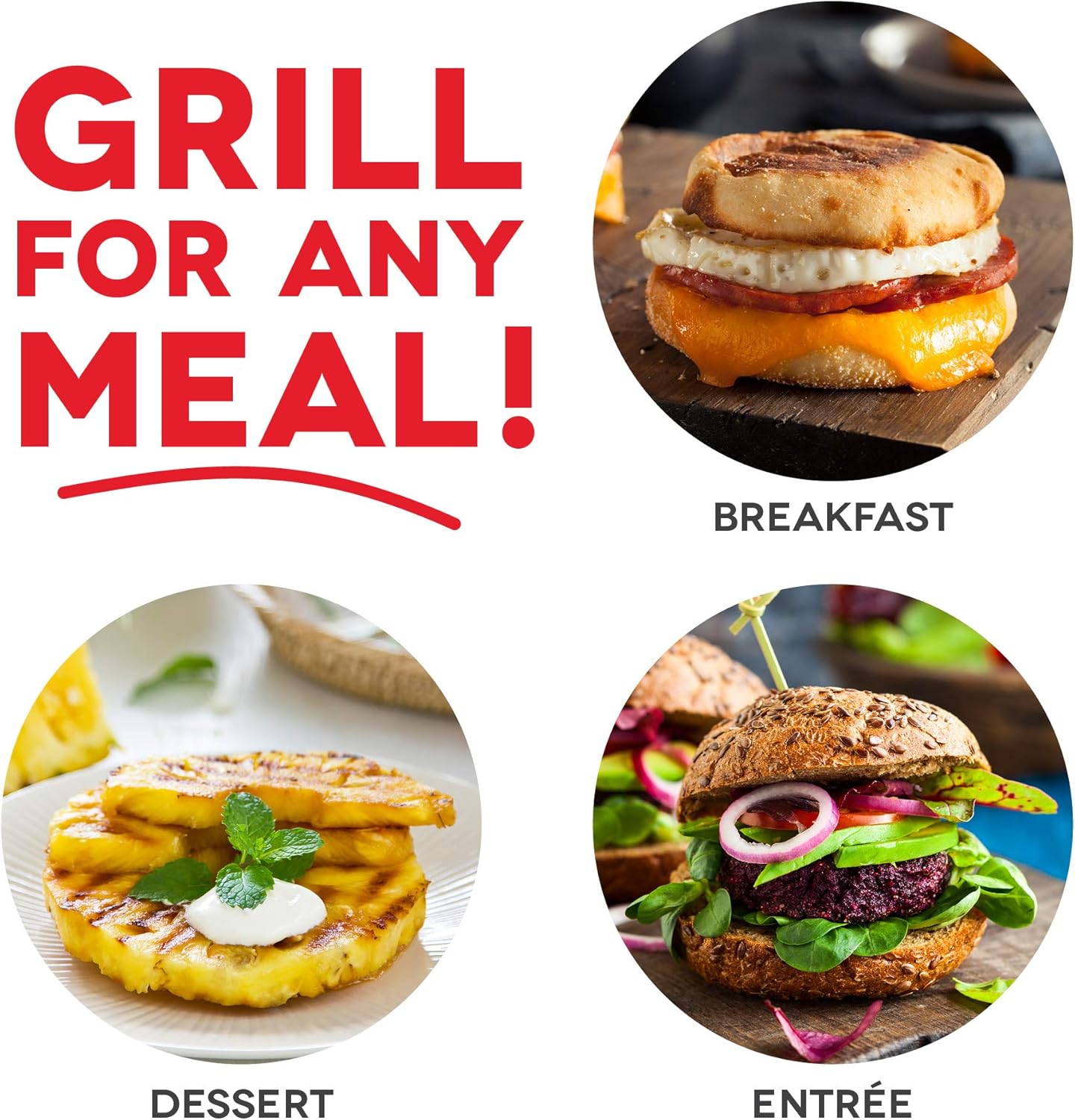 Mini Maker Portable Grill Machine + Panini Press for Gourmet Burgers, Sandwiches, Chicken + Other on the Go Breakfast, Lunch, or Snacks with Recipe Guide - Red