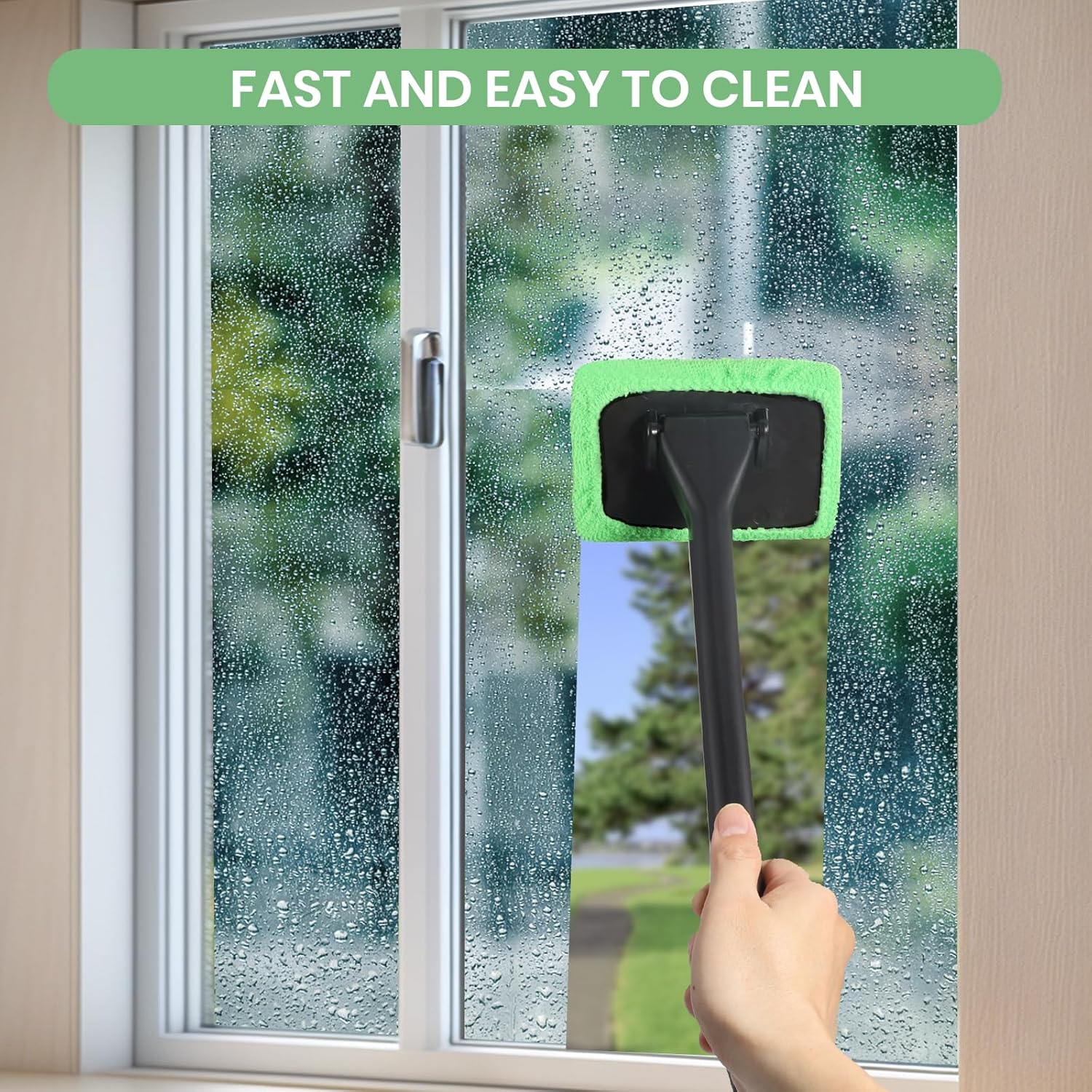 6PCS Windshield Cleaning Tool Car Window Cleaner with 5 Reusable and Washable Microfiber Pads and Extendable Handle Auto inside Glass Wiper Kit Green (Green)