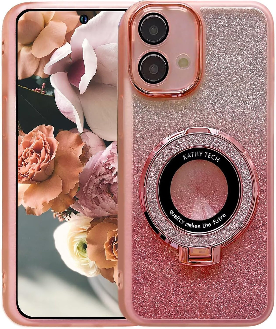 Transparent Glitter Case for Motorola Moto G24/G04S,Magnetic Ring Holder Bling Sparkle Girl Women Clear Silicone TPU Shockproof Phone Case Cover for Motorola Moto G24/G04S-Pink