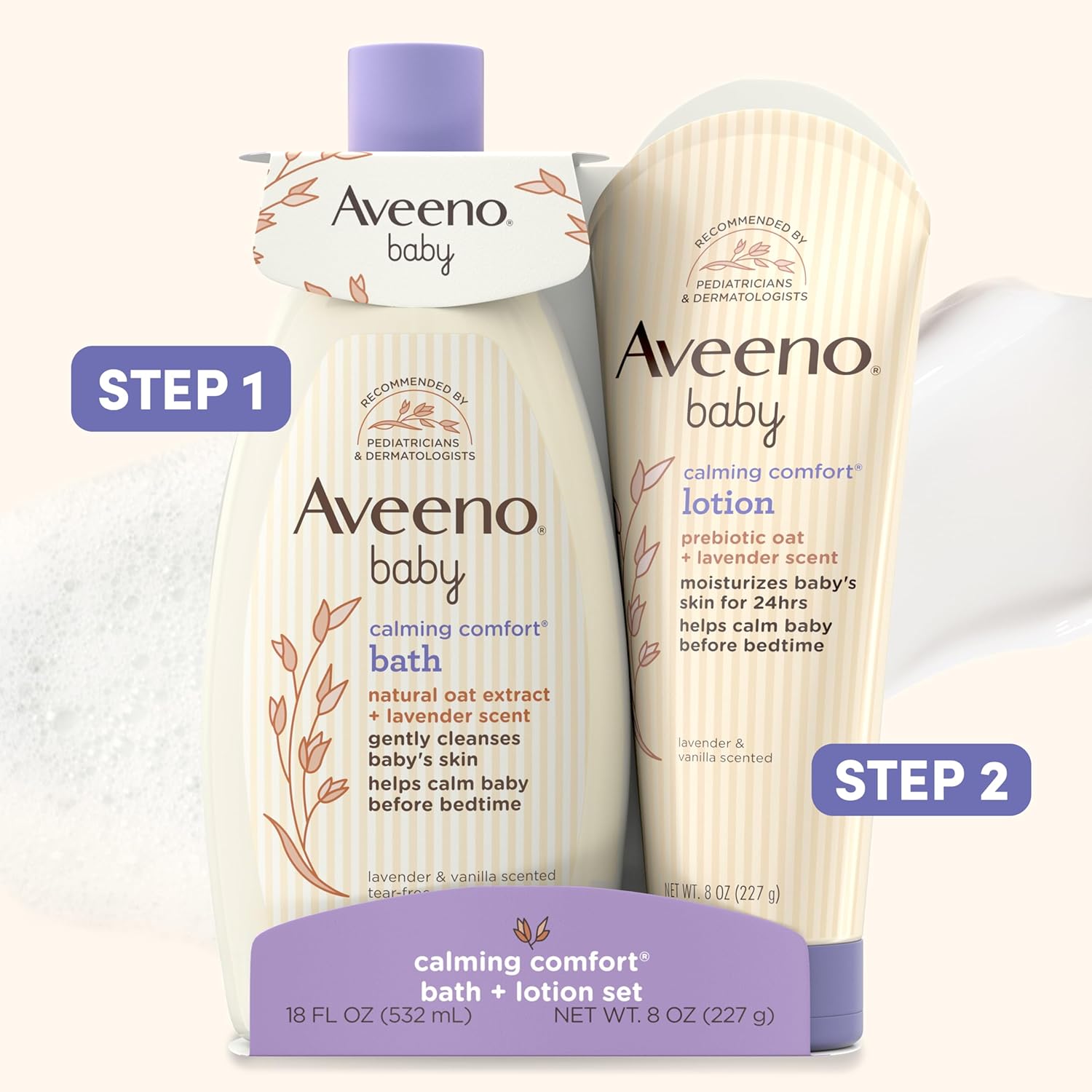 Calming Comfort Bath & Body Lotion Set, Nighttime Baby Skin Care Products with Nourishing Oatmeal plus Relaxing Lavender & Vanilla Scents, Paraben- & Phthalate -Free, 2 Items