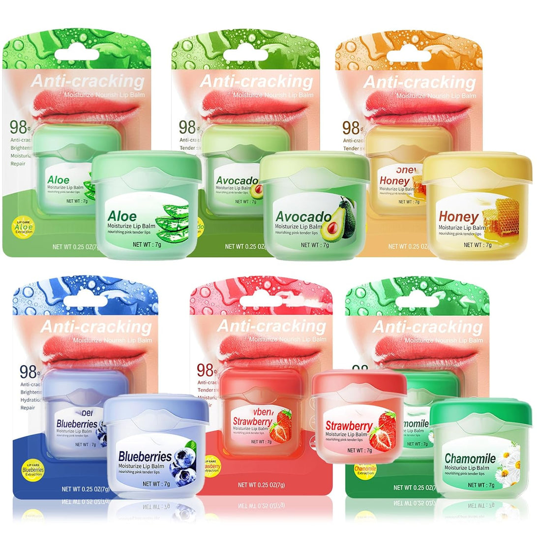 6 Pack Natural Lip Balm for Women & Girls - Hydrating & Repair, Moisturizing for Dry Cracked Lips, Smooth, Sleeping Mask Overnight - 6 Tastes