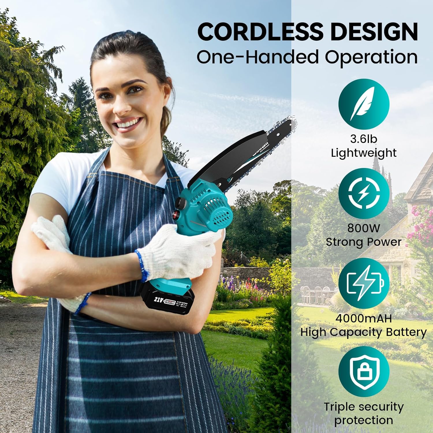 Mini Chainsaw 8-Inch, Mini Chainsaw Cordless Tool Set, Battery Chainsaw with 2X 4.0Ah Batteries, Handheld Electric Power Chain Saw with Oiler, Safety Lock for Tree Trimming,Wood Cutting