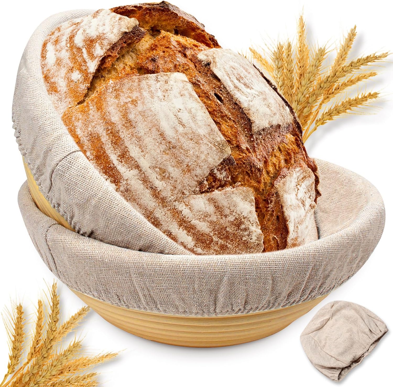 Sourdough Proofing Basket Gift Set, 9" round and 10" Oval Banneton Bread Baking Supplies, Sourdough Baskets with Bread Lame, Danish Whish, Bowl Scraper, Sourdough Scraper, and Linen Liners
