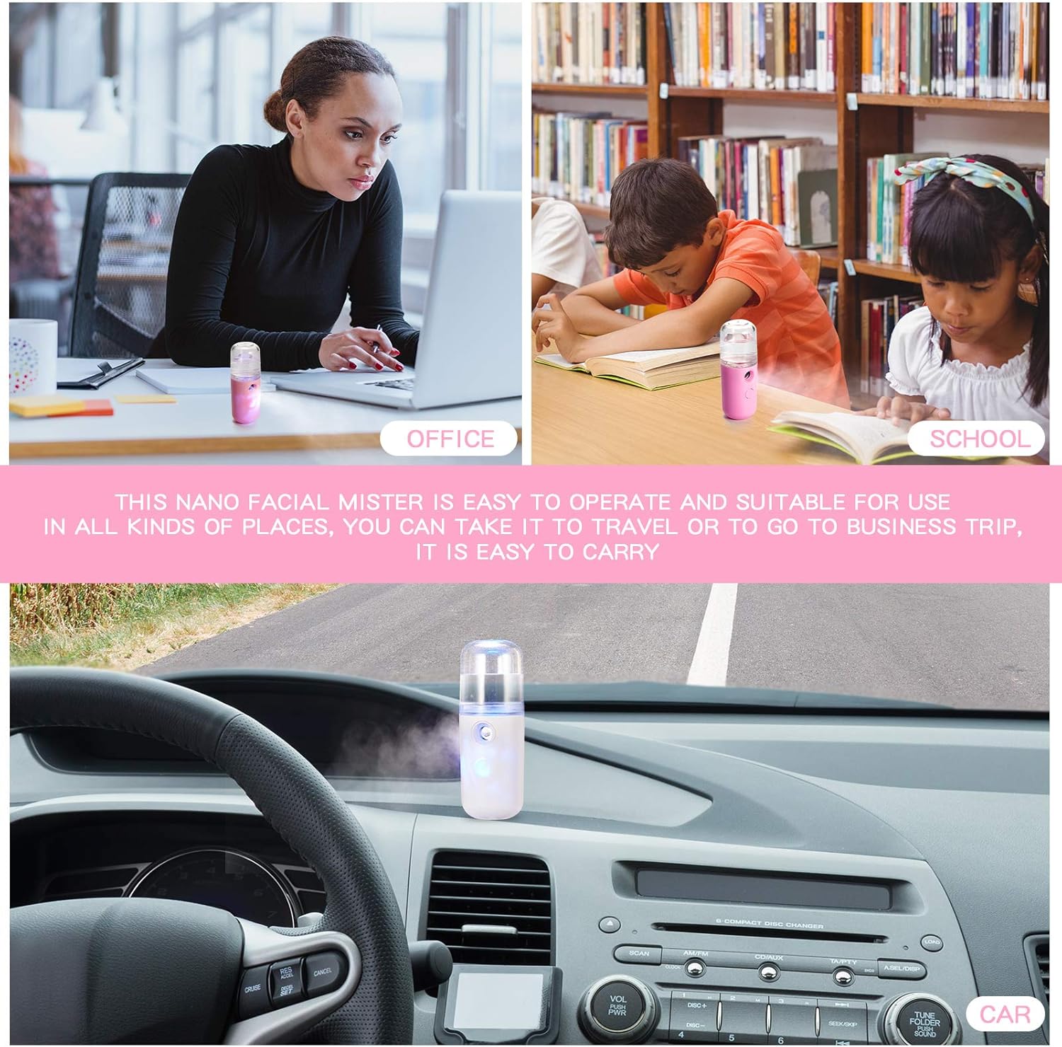 2 Pieces Nano Facial Mister 30 Ml Mini Face Humidifier Portable Facial Sprayer USB Rechargeable Handy Skin Care Machine for Face Hydrating, Daily Makeup (Dark Pink and White)