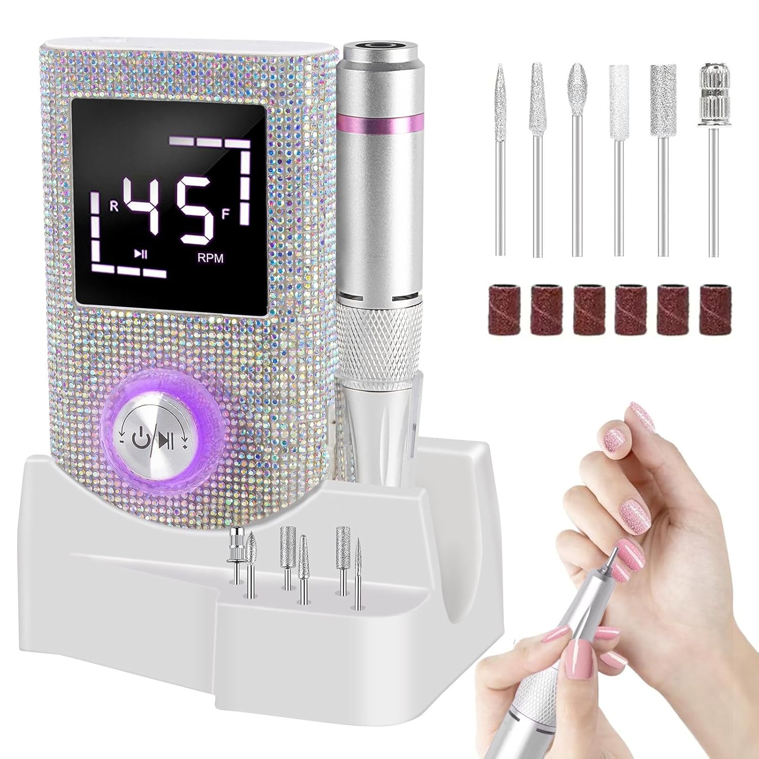 Cordless Nail Drill Professional: 45000 RPM Rechargeable Electric Nail File Kit, Portable & Low Noise for Acrylic, Gel Nails, Manicure & Pedicure - Salon & Home Use