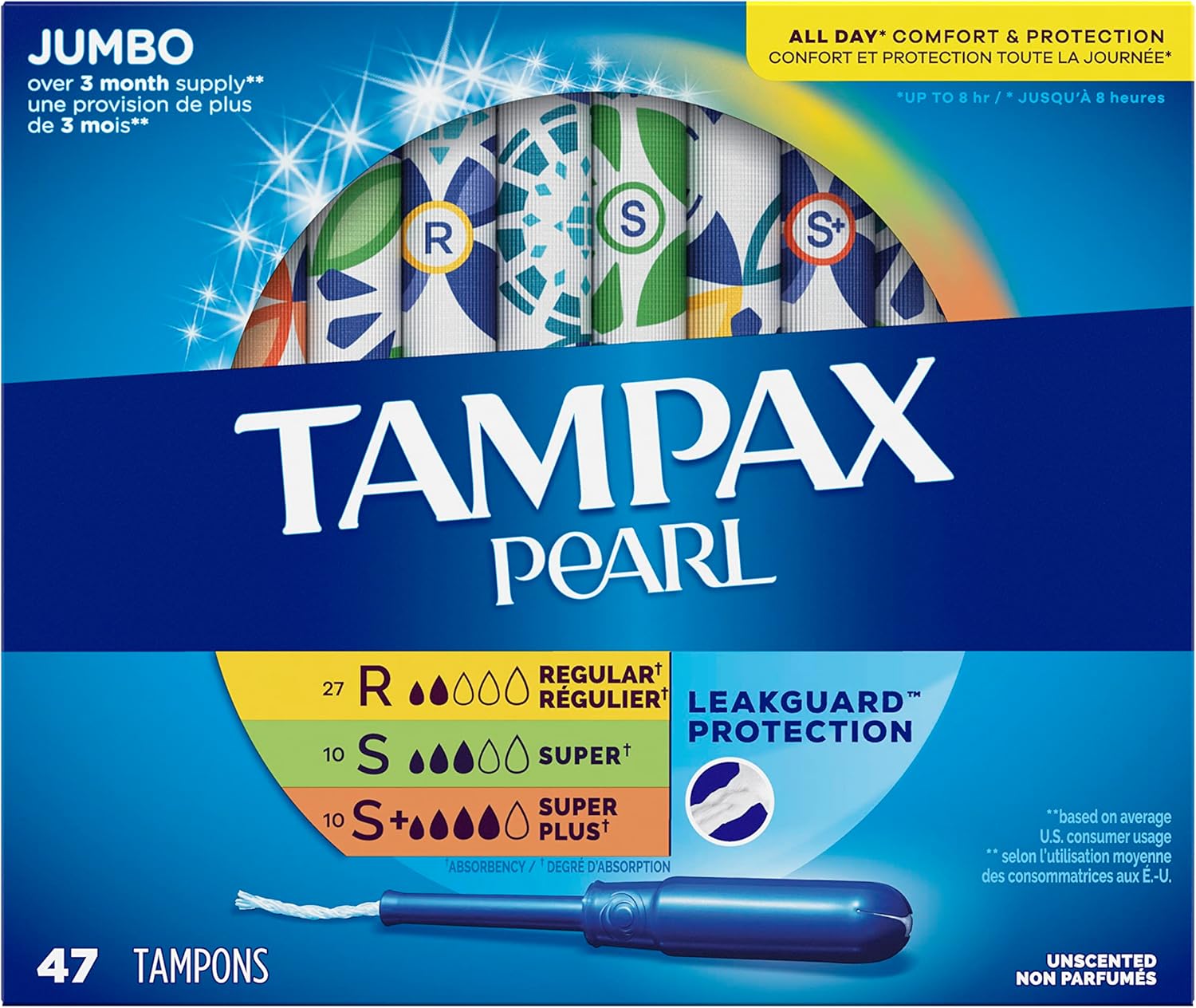 Pearl Tampons Multi Pack, with Leakguard Braid, Regular/Super/Super plus Absorbency, Unscented, 47 Count (Pack of 2)