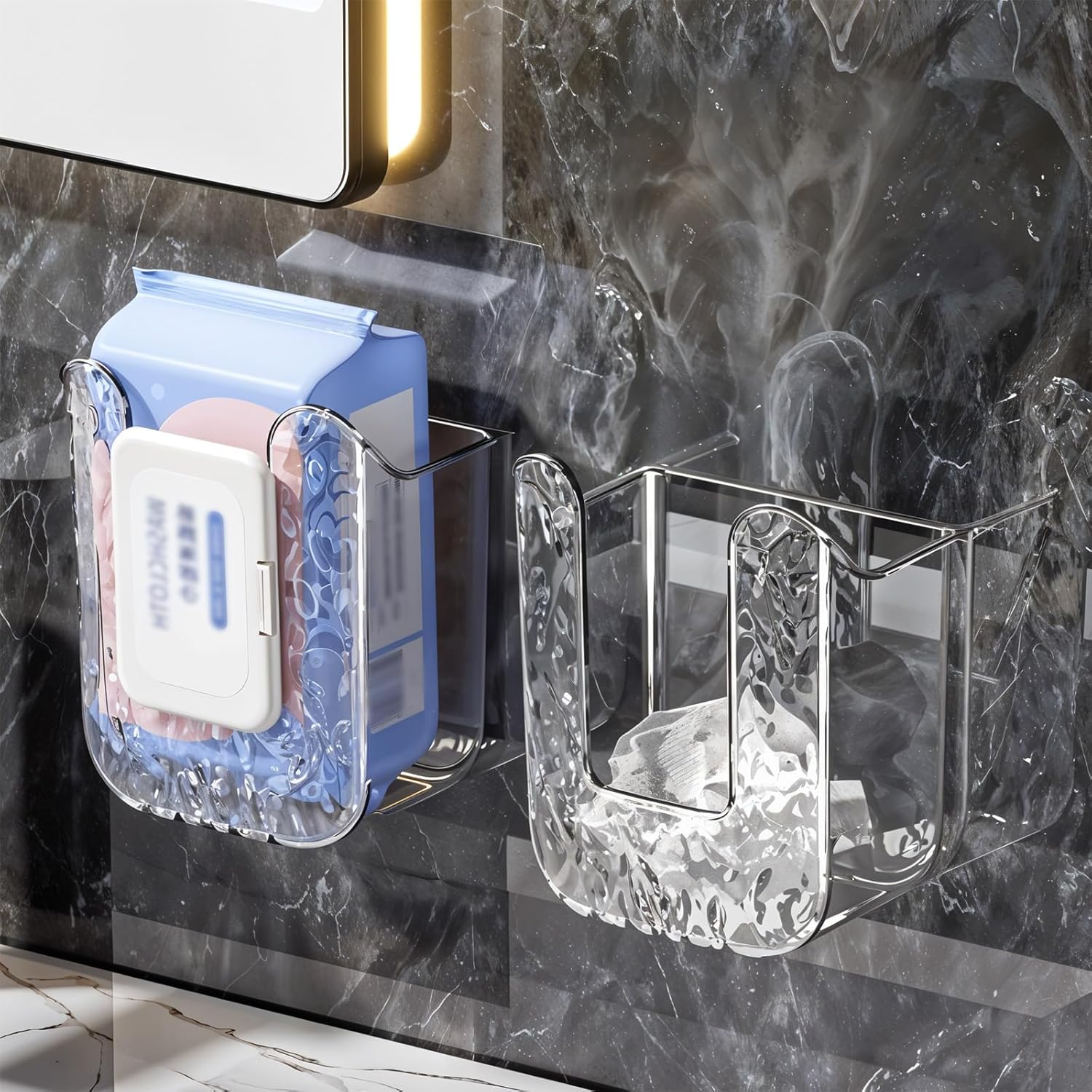 Kitchen Wipes Storage Box, Acrylic Wall Mounted Wipe Dispenser Container, Clear Self-Adhesive Wet Tissue Box Holder for Bathroom, Kitchen, Toilet, Home