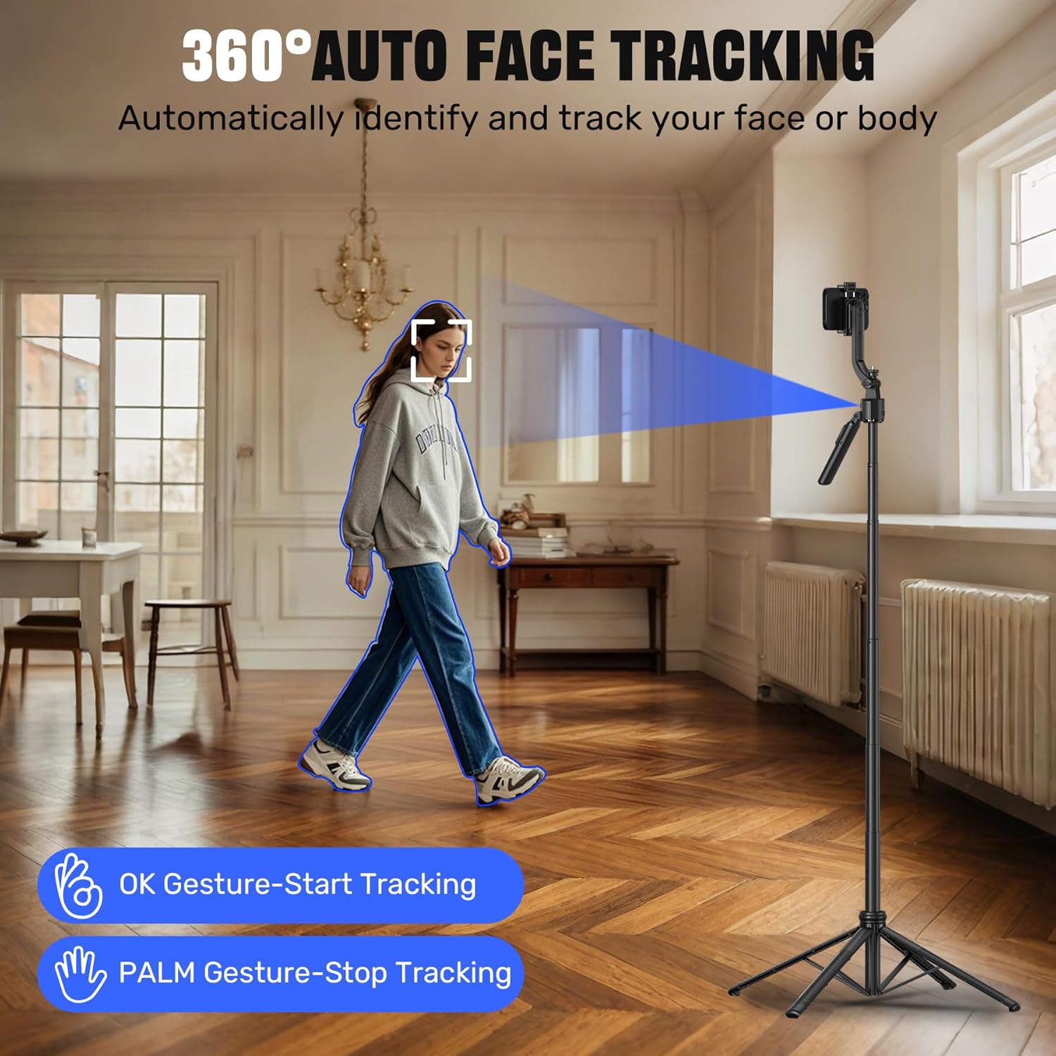 Auto Face Tracking Selfie Stick Tripod for Iphone with Light,360 Rotation That Follows Your Movement,63" Phone Camera Tripod Stand with Remote for Content Creator Vlog Live Stream Video Recording